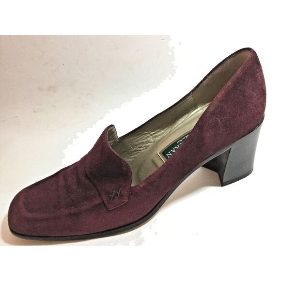 Womens Cole Haan suede Pumps shoes Leather Purple  Slip On Chunky Heels  8.5 AA - Picture 1 of 8